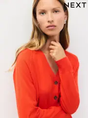 Bright Orange Soft Touch V-Neck Button Up Cardigan with Cotton (AN8735) | $38