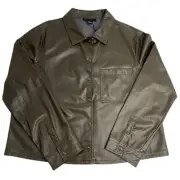 Sanctuary Womens Size XL Faux Leather Snap Front Shacket Olive Long Sleeves NWT