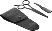 LOLIPPYY 3pcs Beard Scissors Set Stainless Steel Eyebrow Trimming Tools with PU Leather Storage Bag Durable Shear Cutter for Barbershop Home Use
