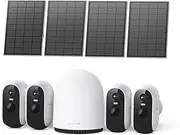 WUUK 2K Solar Security Cameras Wireless Outdoor, Homebase Support Up to 8 Cams, 4 Cams Kit with Forever Power, No Monthly Fee, 32GB Local Storage, Compatible for Alexa, Google Home&IFTTT, 2.4G&5G WiFi