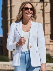 Sosandar White Denim Ruched Shoulder Jacket (F93532) | $196