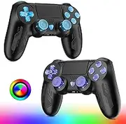 Lapezei 2 PCS Wireless Controller für PS4 Gamepad mit Blitzlichtleisten/Turbo Dual Motor Vibration und 3,5 mm Audiobuchse/LED/Touchpad für P-s4/Pro/RGB/Slim/PC Schwarz