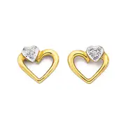 9ct Gold Diamond Heart Stud Earrings