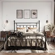 [SHA CERLIN] 14'' Full Size Metal Platform Bed Frame/Victorian Headboard and Footboard/Steel Slats Mattress Foundation for Storage/No Box Spring Needed/Noise Free/Black