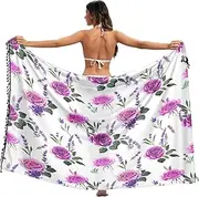 [RPLIFE] Lavender Purple Roses Wrap Sarong, Sarong Tassels for Summer Beach/pool, Large, Lavender Purple Roses, Large
