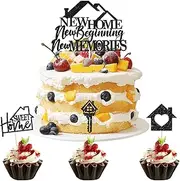 Wasise New Home Cake Toppers - Housewarming Party Decorations, Welcome Sweet Home Decorations, Housewarming Cupcake Insert Toppers, Congratulations Cake Topper, Key House Glitter Paper Decoration
