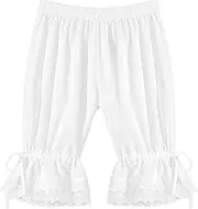 [Wedhapy] White Bloomers, Ruffle Bloomers with Drawstring, Elastic Waist Bloomers, Shorts Bloomers for Women Sleeping