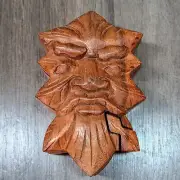 Green Man Secret Puzzle Box Jewelry Box Hand Carved Wood Made in Indonesia
