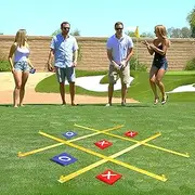 Jansun Giant Tic Tac Toe Outdoor Game, 4 Ft x 4 Ft Portable Tic Tac Toe Bean Bag Toss Game, Large Yard Toss Game Portable Toss Across Camping Games for Kids Families Backyard Outdoor Games