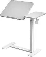 Medical Tiltable Overbed Table, Pneumatic Height Adjustable, Laptop Desk with Wheels, Mobile Standing Desk, Rolling Computer Cart, Suitable for Hospital and Home Use (White)