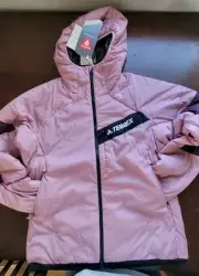 Adidas Women Large Terrex Hiking Jacket Primaloft Hooded Orange IN9418
