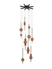 Abacus 16 Light LED Colour-Shifting Multi Drop Pendant in Bronze with Sepia Glass