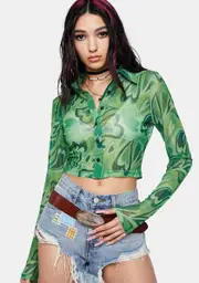 [Pretty Garbage] Heart Mesh Crop Top