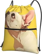 EdWal Animal Dog French Bulldog Print Drawstring Backpack Gym Bags Sports Bags With Zipper Pocket For Travel Swimming Beach, Black, One Size