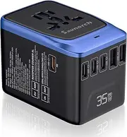 Universal Travel Adapter, PD 35W 7 in 1 International Power Plug Adapter with 7.0A 4 USB-C and 2 USB-A Fast Wall Charger, Worldwide AC Outlet for US Europe UK AUS Asia