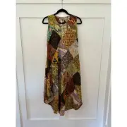 NEW NWT Jaded Gypsy Patchwork Midi Dress High Neck Gold/Brown Size S/M
