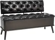 Storage Bench with Backrest 110 cm Black Faux Leather Storage Furniture