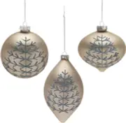 Melrose Glittered Snowflake Glass Christmas Ornaments - 6.25" - Champagne Gold a