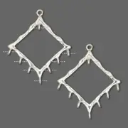 2 Sterling Silver 22x20mm Diamond Shape Drops Earring Component with Loops *