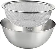 STARTIST 2 Pieces Fruit Vegetable Washing Basket, Rice Washing Bowl Colander Food Strainers Set, 304 Stainless Steel Colander with Mixing Bowl for Rice, 24cm