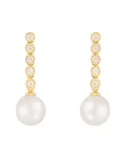 Splendid Pearls 14K 0.15 ct. tw. Diamond & 7-7.5mm Pearl Drop Earrings