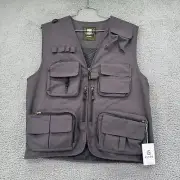 Outdoor Flygo Mens Large Gray Fishing Vest Utility Hunting Zipper Pockets Mesh