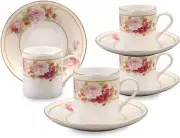 Gracie Bone China 4-Ounce Espresso Cup and Saucer, Pink Peony Strawberry