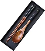 Japanese Chopsticks and Spoon Set Wooden Chopsticks Spoon Tableware Black Box Easy Maintenance