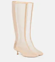 [Christopher Esber] Christopher Esber Leather-trimmed mesh knee-high boots UK 5 beige
