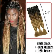 62cm Synthetic Gradient Coloured Braiding Hair Extensions -Black&Dark Auburn&Light Brown