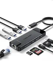 Lemorele USB C Hub - USB C Dock 10 in 1, USB C Hub Multiport Adapter with 1Gbps Ethernet,4K HDMI, 4 USB 3.0/2.0,USB C 3.0,PD 100W,SD/TF,USB C Docking Station for MacBook Air/Pro,Switch