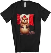 [Generic] Canadian Strong Beaver with Canada Flag; Lovely Canadian Pride Animal Lover; Friends Family Unisex T-Shirt