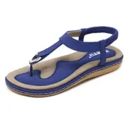 Nevenka Womens Thong Sandals Non-Slip Bohemian Beach T-Strap Flats-Blue