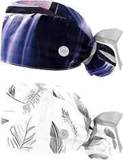 [YTYVAGT] 2-Pc,Nurse Scrub Caps,Scrub Hats with Buttons and Cotton Sweatband,Univers Galaxy Waterfall River