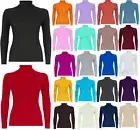 WOMENS POLO NECK JUMPER RIBBED ROLL NECK TURTLE NECK PLAIN TOP LONG SLEEVE 8-14