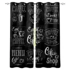 1pc Coffee Text Graffiti Background Window Curtain for Home Decor Window Drapes