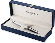 WATERMAN Hémisphère Ballpoint Pen | Black & White Lacquer with Palladium Coated Trim | Medium Point | Blue Ink | Gift Box
