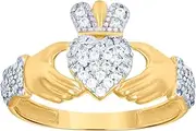 [JewelryWeb] 10k Two tone Gold Womens CZ Simulated Diamond Love Heart Irish Claddagh Celtic Trinity Knot Ring 11.1mm Long Statement-Ring for Women