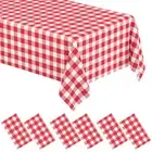 6Pack Red Gingham Tablecloth Rectangular Red White Checkered Plastic Table Cover