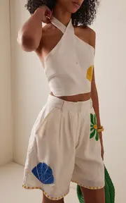 [Cala de la Cruz] Ivy Embroidered Linen Halter Top