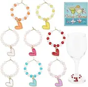 [SUNNYCLUE] 16Pcs Wedding Wine Glass Charms Heart Wine Rings Bulk Alloy Colorful Enamel Heart Drinks Identifiers Marker Tags Charms for Stem Glasses Wedding Valentines Day Wine Tasting Party Decoration,
