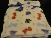 new Plush super soft throw Blanket Baby DINOSAURS blue rust white FUN 30" x 40"