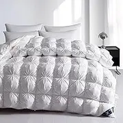 Pinch Pleat Feathers Down Comforter Queen Size Goose Down Comforter Duvet 100% Cotton Cover 800 Fill Power Cloud-Like Fluffiness Warmth All Season Duvet Insert with Corner Tabs,White-220X240CM