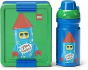 Room Copenhagen Lego Lunch Set - Iconic Design, Fun & Functional - 390 ml Bottle and Lunch Box for Children & Adults, for Meals on The Go, Green & Blue