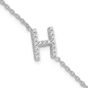 14KW Natural Diamond Sideways Letter H w/ 1in ext. Bracelet