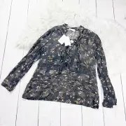 Zimmermann Sunny Lace Up Floral Print Chiffon Long sleeve Blouse Size 3 / 10 US