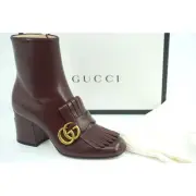 Gucci Marmont GG Kiltie Fringe Leather Ankle Boots Pumps SZ 35.5 NIB Logo $1250