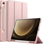 [JETech] Case for Samsung Galaxy Tab S10 FE / S9 FE 10.9-Inch with S Pen Holder, Soft TPU Tri-Fold Stand Protective Tablet Cover, Support S Pen Charging, Auto Wake/Sleep (Rose Gold)