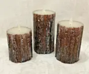 Set of 3 - Flameless LED Wax Candles - Tree Bark Birch Effect - with Remote!
