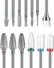 13PC Nail Drill Bits Set, 3pcs Tungsten Carbide Drill Bits+ 3pcs Ceramic Efile Nail Drill Bits+ 6pcs Diamond Drill Bits+ 1pcs Brush, 0.2cm Drill Bits for Nails for Manicure Pedicure Home Salon